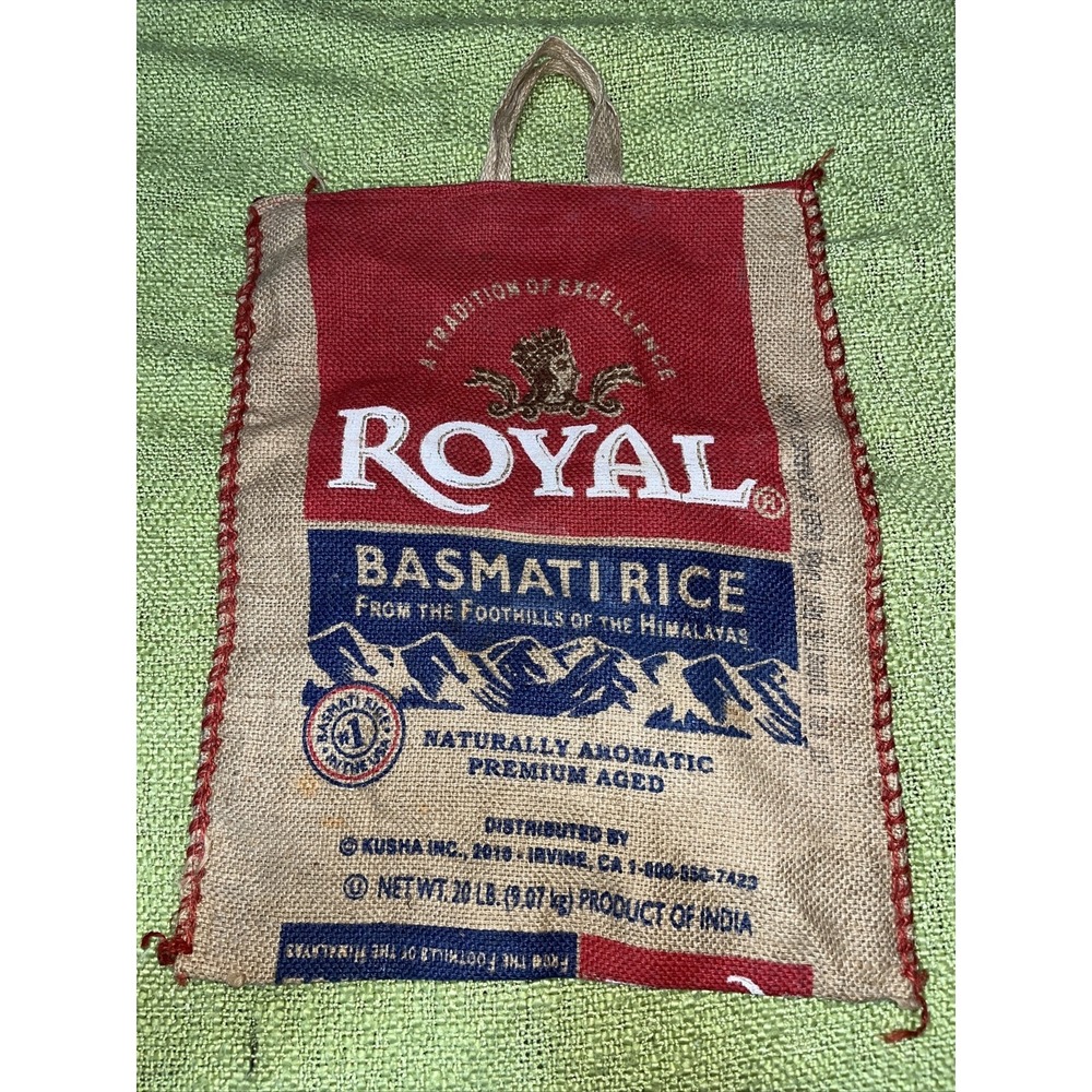 Royal Basmati Rice Burlap Tote Bag Sack Zipper - Picture 2 of 4